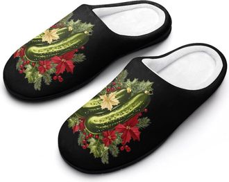 Generic Christmas German Pickle Mens House Slippers Memory Foam Washable Cotton Slip on Home Shoes