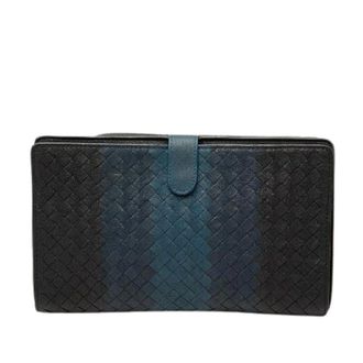 Bottega Veneta Pre-owned Intrecciato Leren Clutch Tas - Dames - Pre-owned - Blauw - Maat: ONE Size Leer