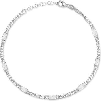 Glaze Jewelry Sterling Silver Baguette Station Curb Anklet