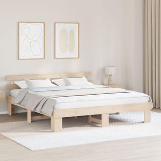 Berkfield Home Bed Frame with Headboard 180x200 cm Solid Wood Pine in Beige