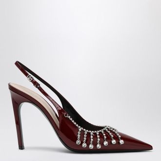 Gucci Bordeaux patent leather pump with crystal chain