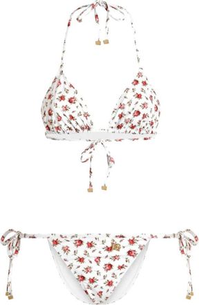 Dolce & Gabbana Top met Strikdetails en Triangelmodel en Broekje met Strik aan de Zijkant - Dames - Bikinis - Wit - S - Badmode