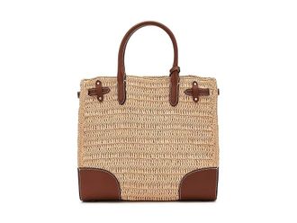 Lauren Ralph Lauren Woven Straw Medium Devyn Tote Bag Tote Handbags Natural/Lauren Tan, Full Grain leather/Straw