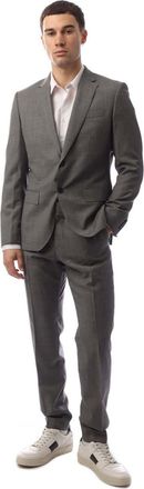 HUGO BOSS Mens Solid Patterned Notch Collared Suit Jacket in Silver - Size 48 (Chest)