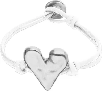 UNOde50 White Leather Bracelet with Sterling Silver-Plated Heart Detail at Nordstrom, Size Medium