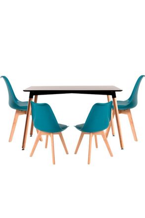 Regalos Miguel Regalos Miguel - Conjuntos De Mesa Y Sillas - Conjunto Mesa Tower Rectangular 120 X 80 Cm Negra Y Pack 4 Sillas Synk Basic - Verde Azulado