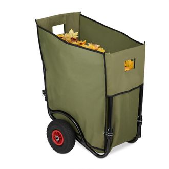 Relaxdays Carrito Jard&iacute;n Con Saco 160 L, Grande, Plegable, Bolsa Para Residuos, 2 Ruedas, 1 Ud., Poli&eacute;ster-metal, Verde - Relaxdays