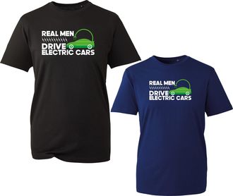 Generic Real Men Drive Electric T-Shirt Funny Cars Plug in Vehicle Electric Cars Lovers Joke Meme Adult Kids Unisex Tee Top (Black, L)