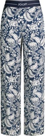 Joop Viscose Broek met Plantenmotief - Dames - Wijde Broeken - Blauw - XL - Satijn - Broeken