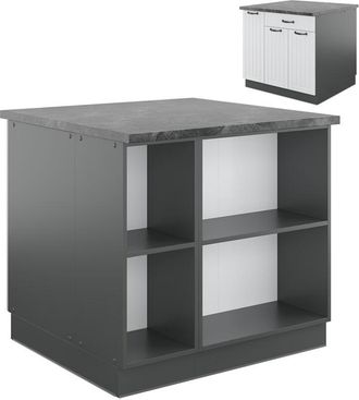 Vicco Isla De Cocina Fame-line, Casa De Campo Blanca/antracita, 90 Cm Con Caj&oacute;n, Sin Encimera