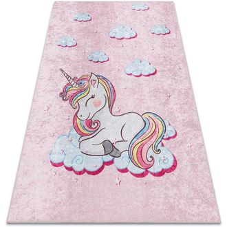 RugsX Rugsx - Alfombra Lavable Junior 51855.804 Unicornio, Nubes Para Ni&ntilde;os Antideslizante - Rosado Pink 140x190 Cm