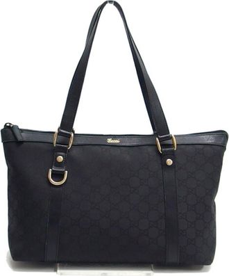 Gucci Abbey Black Canvas Leather Shoulder Bag Tote Bag (Pre-Owned)
