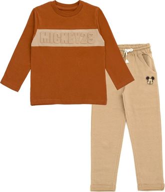 Disney Mickey Mouse Long Sleeve T-Shirt & Pants Set in Burnt Orange at Nordstrom, Size 18M