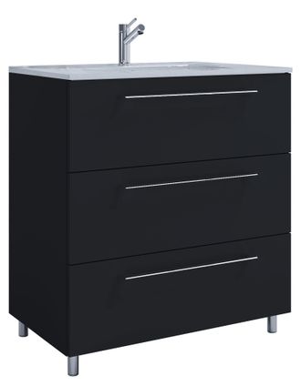 ebuy24 Vcm 2 Piezas Lavabo Lavabo Gabinete Inferior Ancho 80 Cm Muebles De Ba&ntilde;o Conjunto De Pie 3 Cajones Badinos (negro)