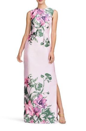 Kay Unger Ayla Placement Print Column Gown in Pink Pearl Multi at Nordstrom Rack, Size 10
