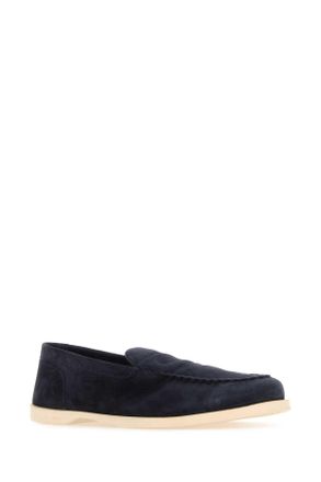 John Lobb Mens Navy Blue Suede Pace Loafers 5a Leather Mocassini
