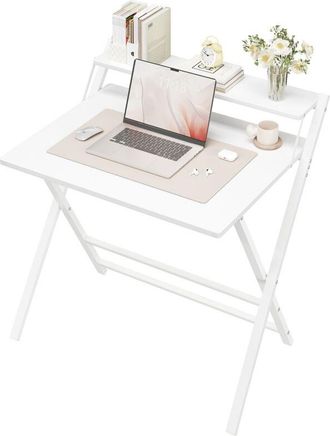 Yaheetech Yaheetech - Scrivania Pieghevole per Computer a 2 Livelli Tavolo Pieghevole in Legno Moderno Design Scrivania Salvaspazio Compatto Tavolino con