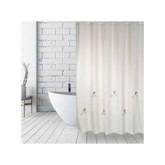 MSV Cortina De Ducha Algod&oacute;n Y Poli&eacute;ster Tulip 180x200cm Calidad Premium Beige - Anillas Incluidas Msv