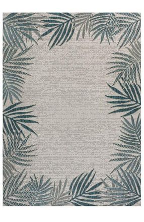 Jonathan Y Designs Isla Coastal Cottage Palm Frond Border Indoor/Outdoor Area Rug in Blue/cream at Nordstrom, Size 2Ft 0In X 8Ft 0In