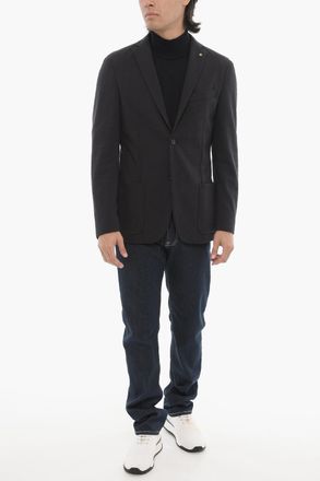 Corneliani CC COLLECTION Giacca a 2 Bottoni in Misto Lana Sfoderata con Doppio Spacco Corneliani