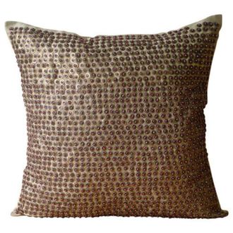 OEM Funda De Almohada Decorativa, Marr&oacute;n, 40 X 40 Cm, Funda De Coj&iacute;n De Sof&aacute; De Seda, Estampado Redondo Y De Lunares Con Lentejuelas - Magia Met&aacute;lica