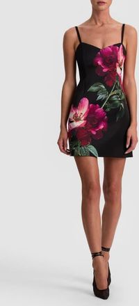 Alice & Olivia Nina Placed Floral Minidress in Empress Bloom Black at Nordstrom, Size 10