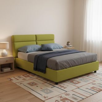 Dmora Letto Matrimoniale Asica, Letto Matrimoniale Materasso Incluso, Sfoderabile Made In Italy, Contenitore, Verde