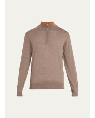 Fioroni Cashmere Mens Tipped Wool Half-Zip Sweater