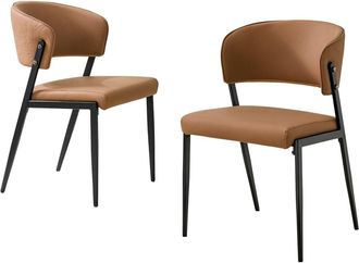 Urban Meuble Lot de 2 sillas de comedor marrones de piel sint&eacute;tica curvada