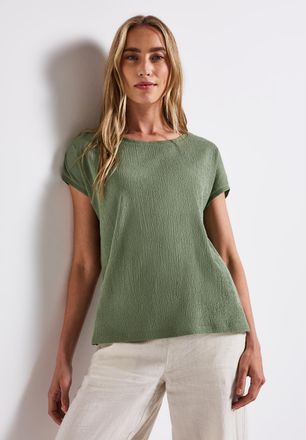 Street One T-Shirt STREET ONE, Damen, Gr. 36, gr&uuml;n (dry salvia gr&uuml;n), Jersey, Obermaterial: 95% Viskose, 5% Elasthan, unifarben, normal h&uuml;ftbedeckend, U-Boot-Aus