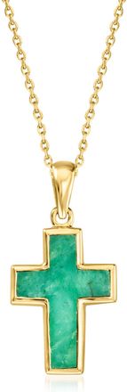 Ross-Simons Emerald Cross Pendant Necklace in 18kt Gold Over Sterling