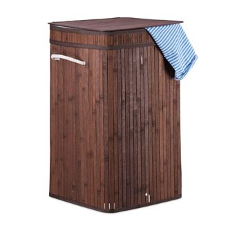 Relaxdays 3 Cestos Ropa Sucia Con Tapa, Cubo Colada, Cuadrado, Canasta, Bamb&uacute;, 70 L, 63 X 36 X 36 Cm, Marr&oacute;n