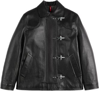 Fay Black Boxy Toggle Leather Jacket