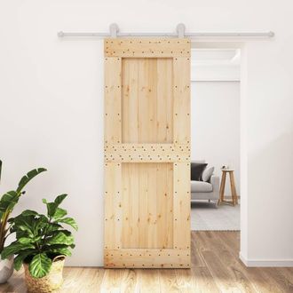 Berkfield Home Sliding Door with Hardware Set 80x210 cm Solid Wood Pine in Brown
