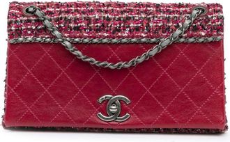 Chanel Borsa a tracolla CC Flap media in pelle di agnello e tweed 2017-2018 - Rosso