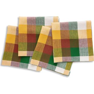 Solino Home Linen Dinner Napkins Set of 4, 20 x 20 Inch for Dining Table, Holiday and Everyday Table Decor - Buffalo Check in Fall Check at