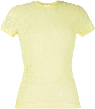 Philipp Plein monogram-pattern tulle T-shirt - women - Cotton - S - Yellow