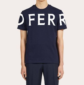 Ferragamo Short Sleeved T-Shirt With Graphic Logo In Navy Blue