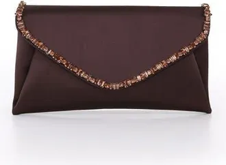 Badgley Mischka Mika Mix Crystal Neckline Envelope in Brown at Nordstrom, Size Medium