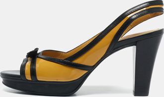 Tod's Tods Yellowblack Patent And Leather Platform Slingback Sandals