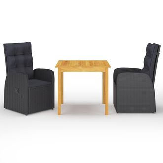 Berkfield Home 3 Piece Garden Dining Set with Cushions Black Poly Rattan