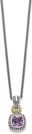 Diamond2Deal Sterling Silver with 14K Accent Cushion Bezel Amethyst Pendant Necklace
