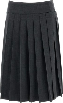 Ami Midi Geplooide Wollen Rok - Dames - Rokken - Grijs - Maat: XS Wol