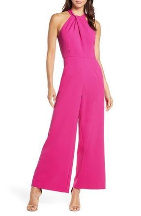 Julia Jordan Halter Neck Wide Leg Jumpsuit in Fuchsia at Nordstrom Rack, Size 14