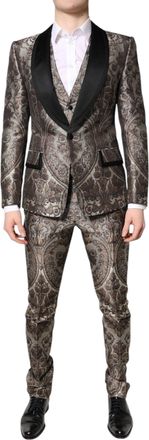 Dolce & Gabbana Mens Multicolor Jacquard Single Breasted 3 Piece Suit Polyester Silk