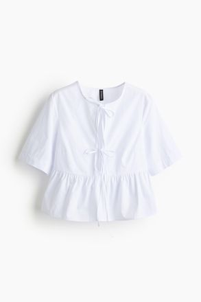 H&M Popelinebluse mit Bindeb&auml;ndern - Weiss