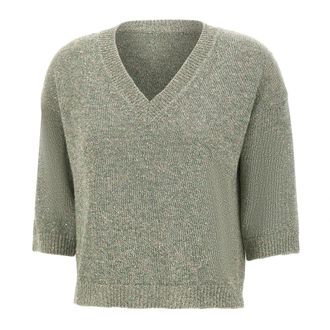 KANGRA V-neck Knitwear, female, Green, Size: XS V-Neck Sweater with Micro-Sequins