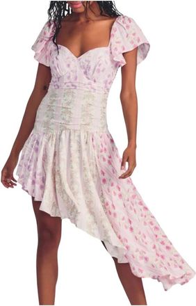 LoveShackFancy Bloemen Patchwork Asymmetrische Jurk Irvine - Dames - Korte kleedjes - Veelkleurig - L - Katoen - Kleedjes
