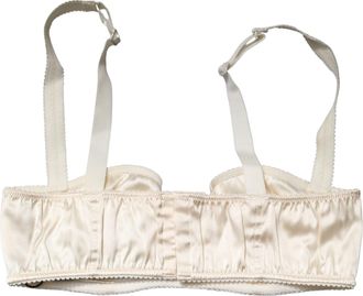 Dolce & Gabbana Womens Off White Semi-Pad Underwire Balconette Bra Underwear Beige Elastane Silk Clothing