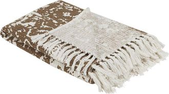 Beliani Beliani - Manta De Algod&oacute;n Beige Marr&oacute;n 130 X 165 Cm Flecos Cama Boho Moderno Pazaryeri